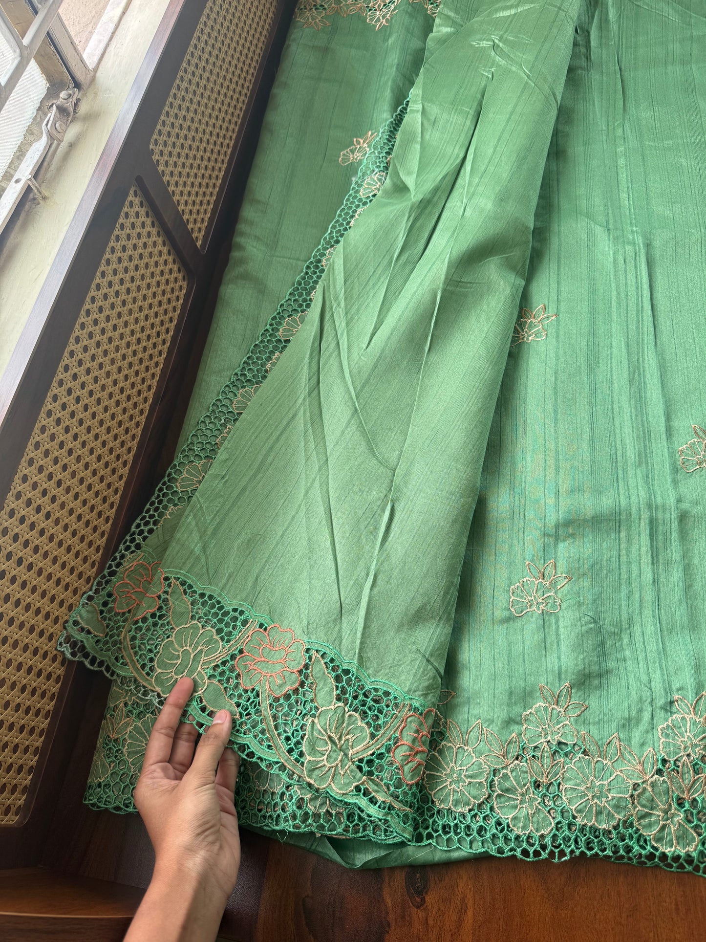 Cutwork Tussar Blend Saree - Beige