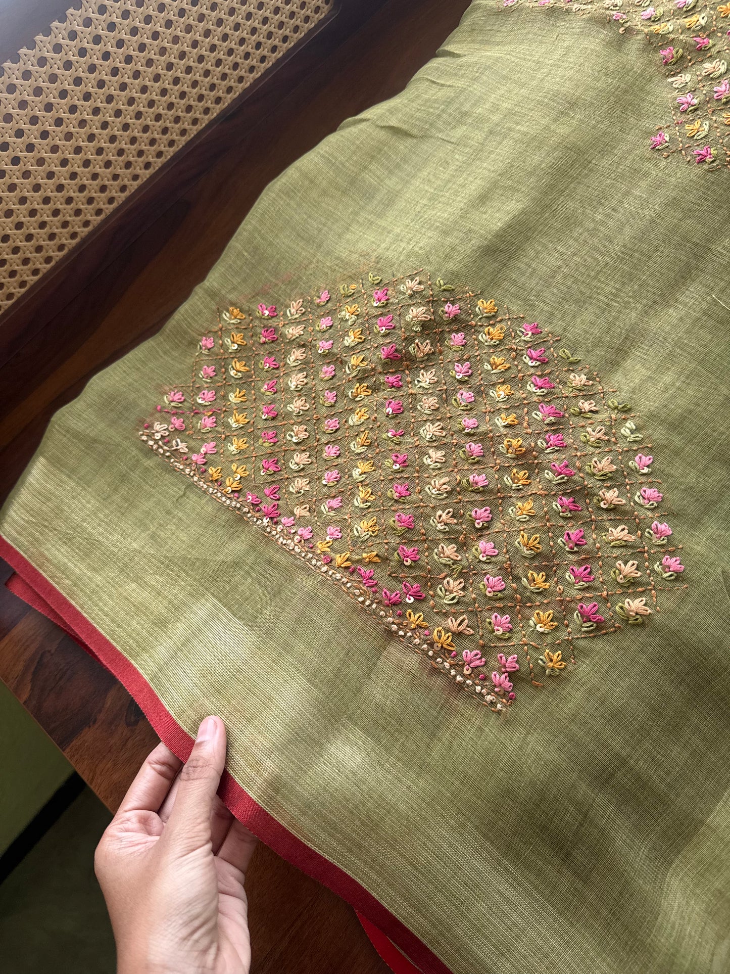 Premium Tissue Linen Sarees with heavy blouse - Green