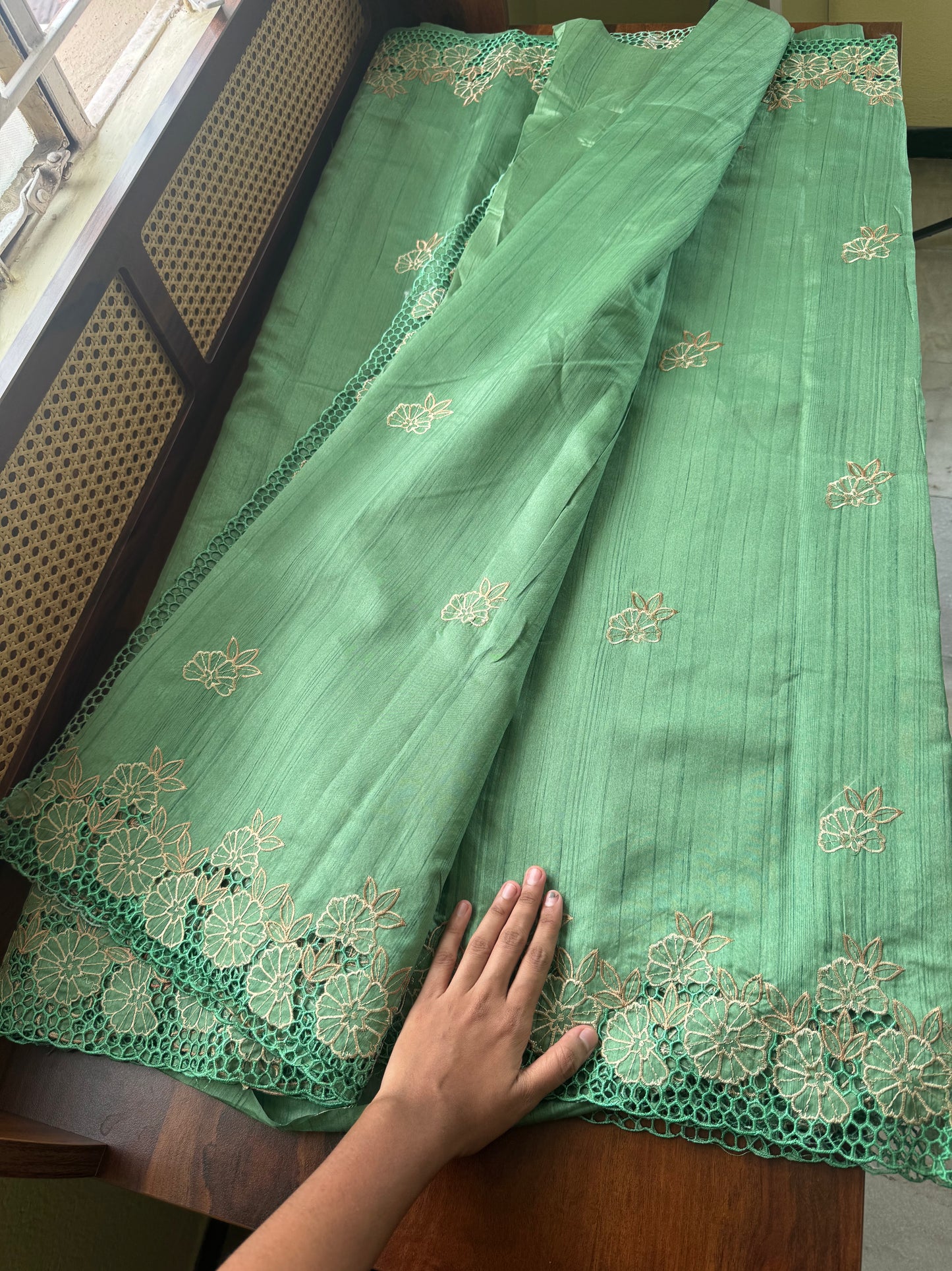 Cutwork Tussar Blend Saree - Beige