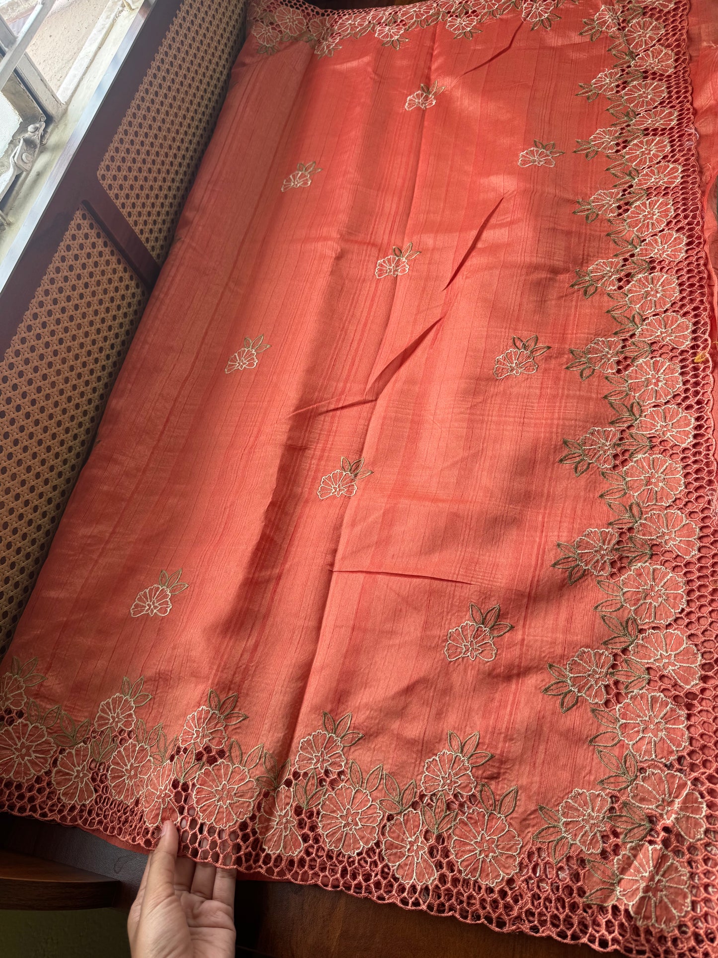 Cutwork Tussar Blend Saree - Orange