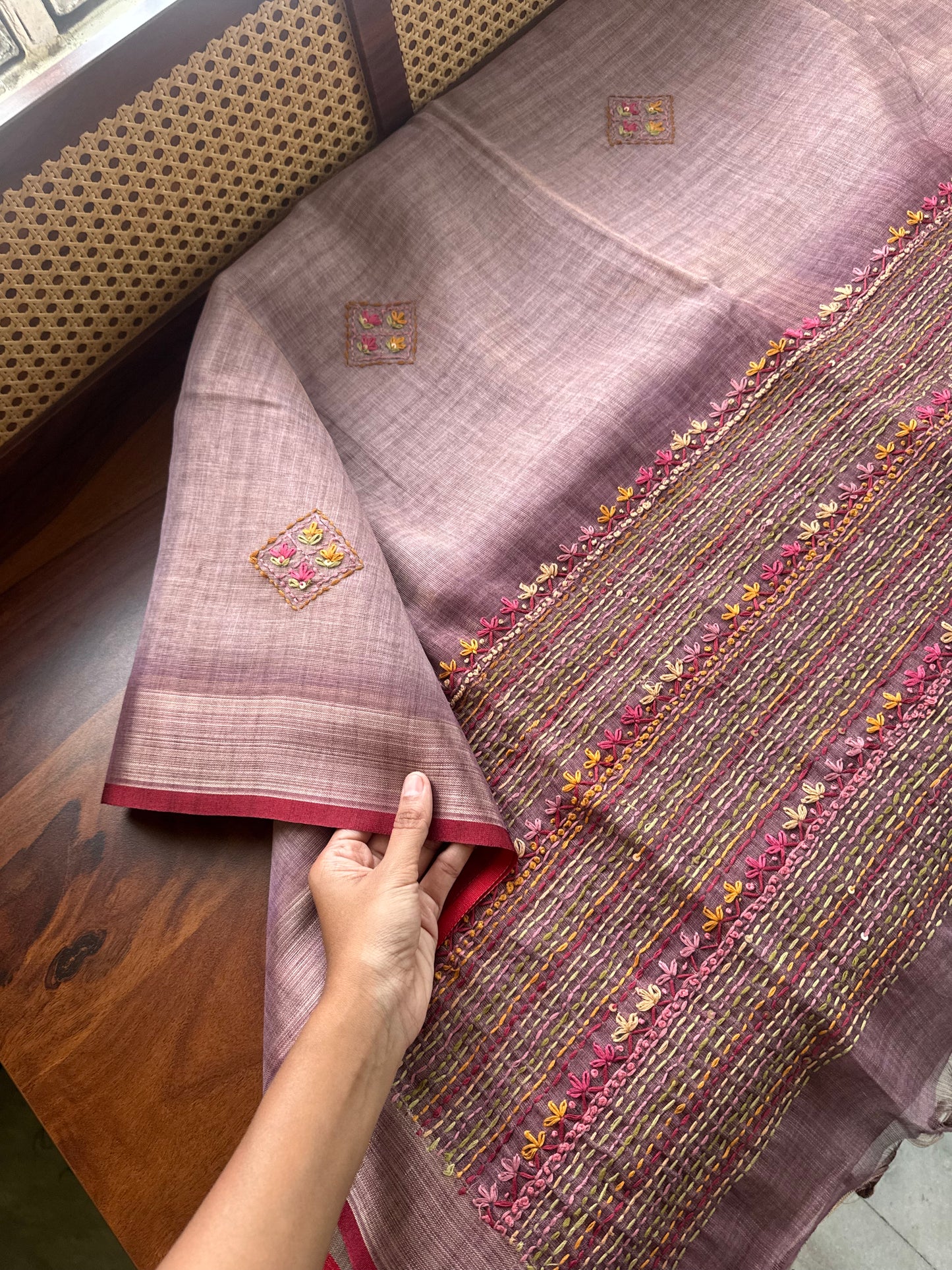 Premium Tissue Linen Sarees with heavy blouse - Lavender