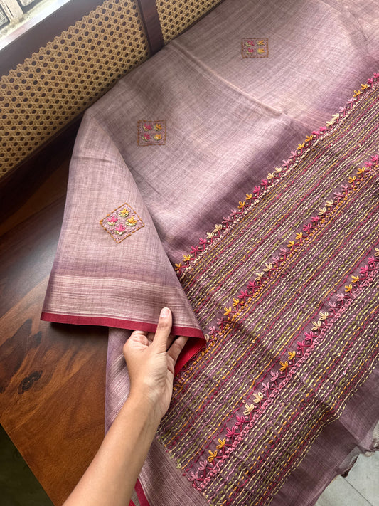 Premium Tissue Linen Sarees with heavy blouse - Lavender