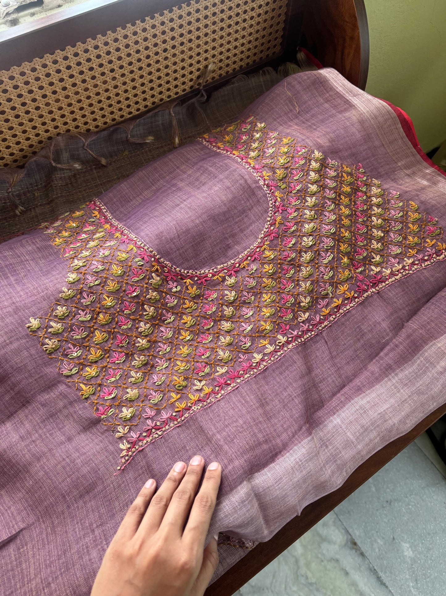 Premium Tissue Linen Sarees with heavy blouse - Lavender