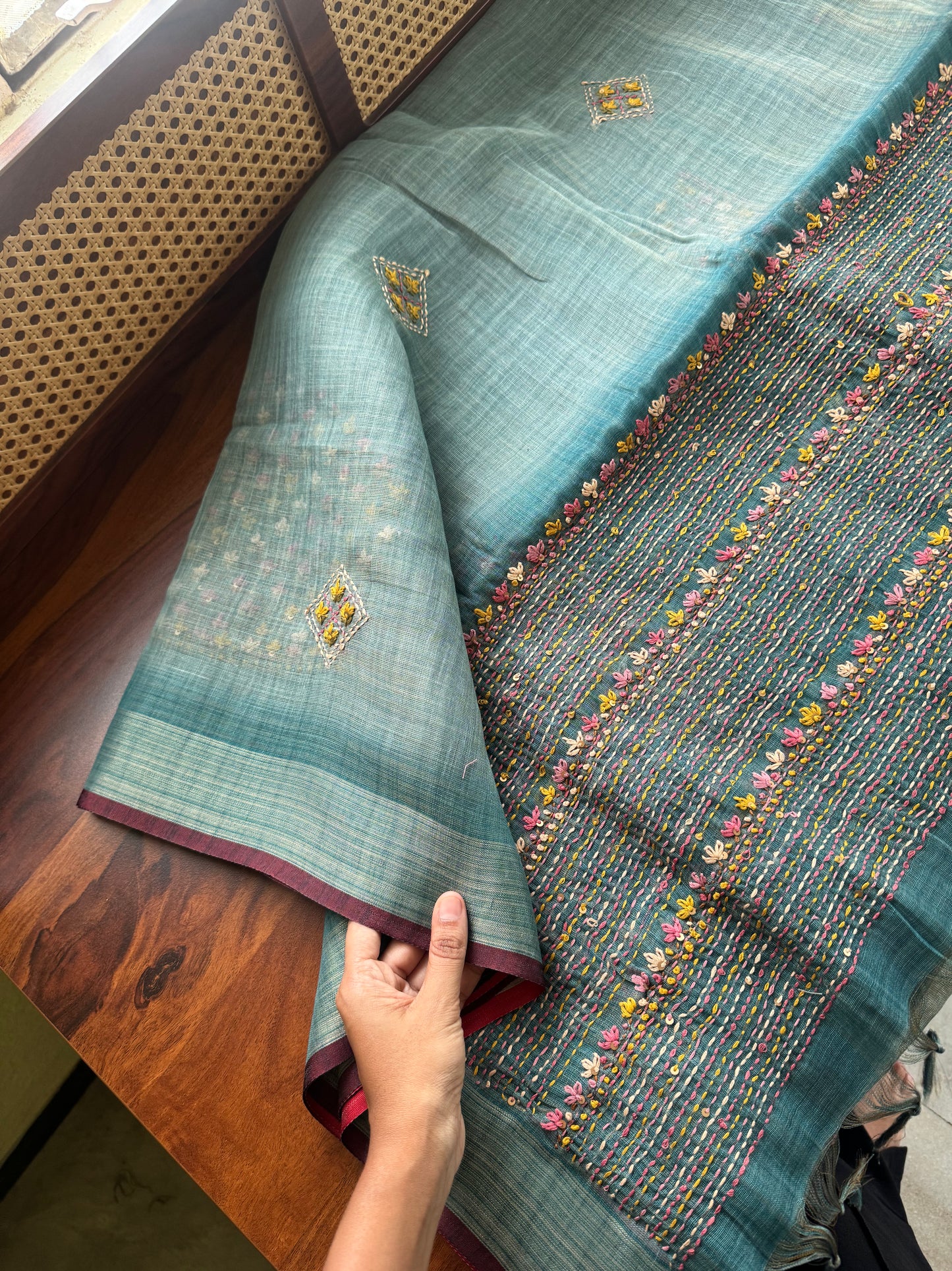 Premium Tissue Linen Sarees with heavy blouse - Blue