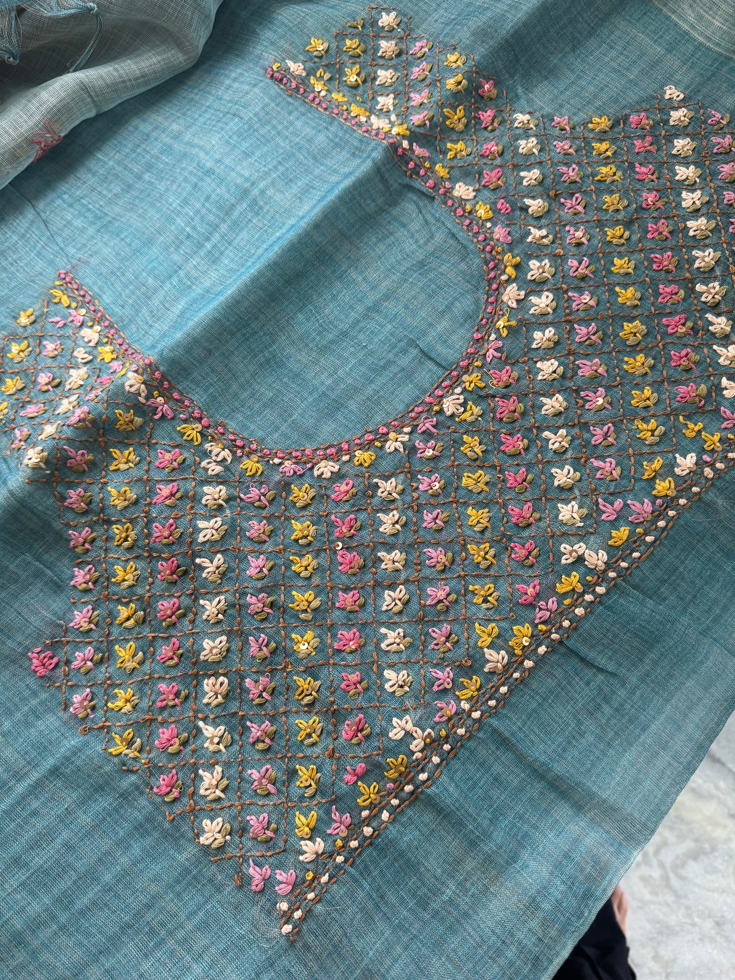 Premium Tissue Linen Sarees with heavy blouse - Blue