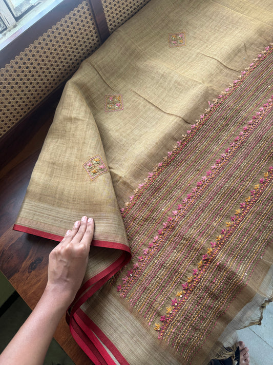 Premium Tissue Linen Sarees with heavy blouse - Mustard Yellow