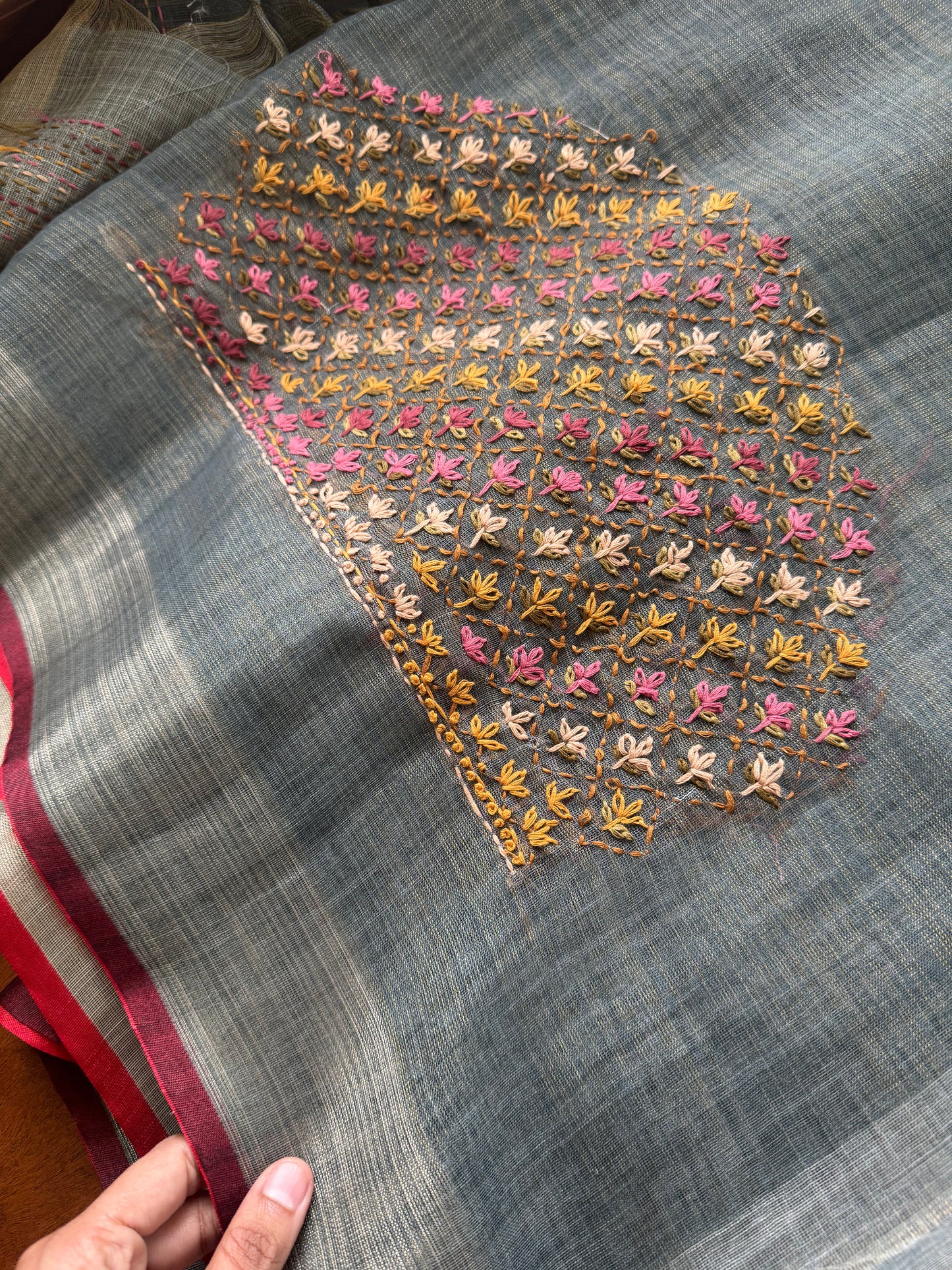 Premium Tissue Linen Sarees with heavy blouse - Grey