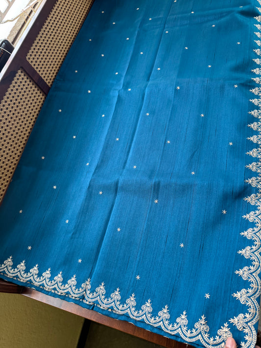 Minimal Mango Semi tussar saree - Peacock Blue