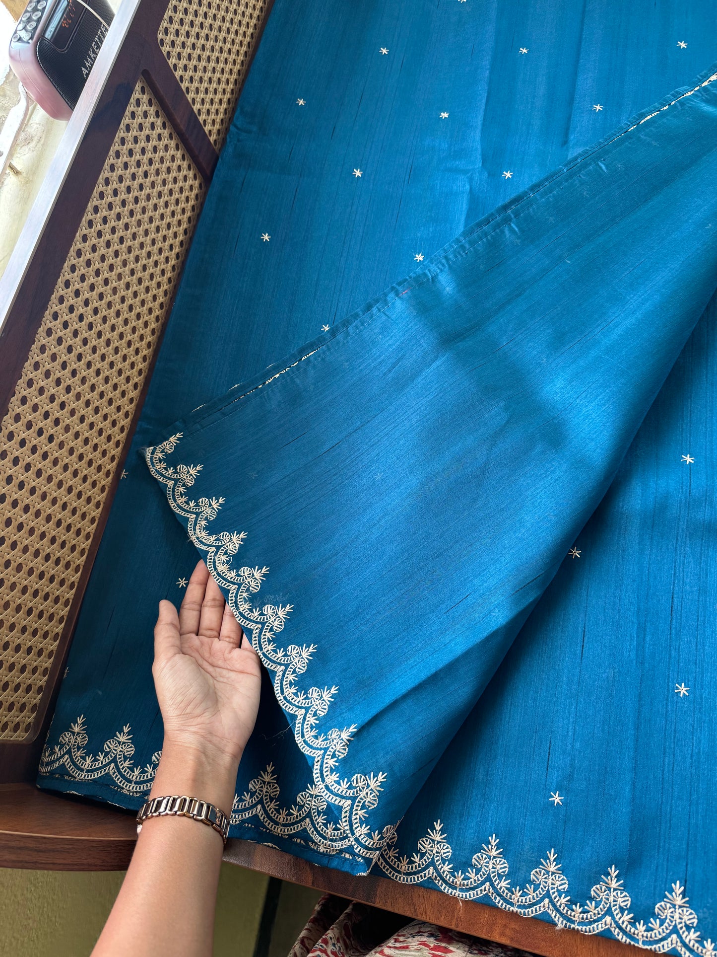Minimal Mango Semi tussar saree - Peacock Blue