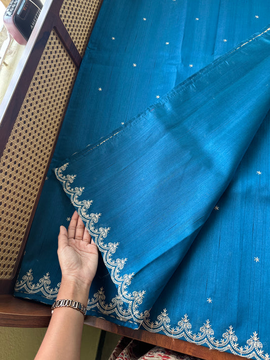 Minimal Mango Semi tussar saree - Peacock Blue