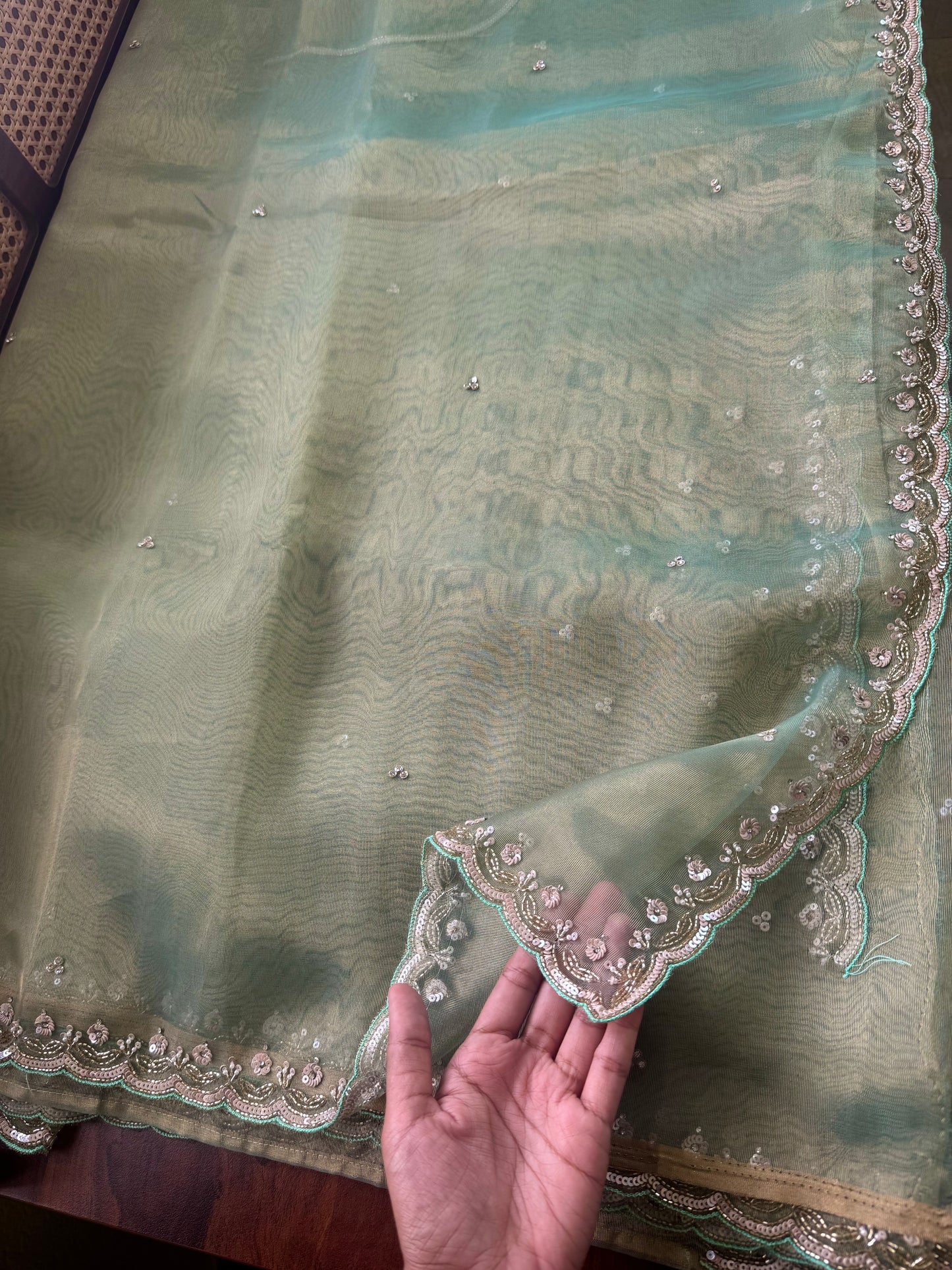 Luxe Tissue Saree with heavy blouse- Green