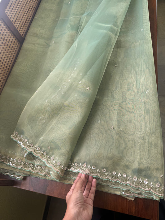 Luxe Tissue Saree with heavy blouse- Green