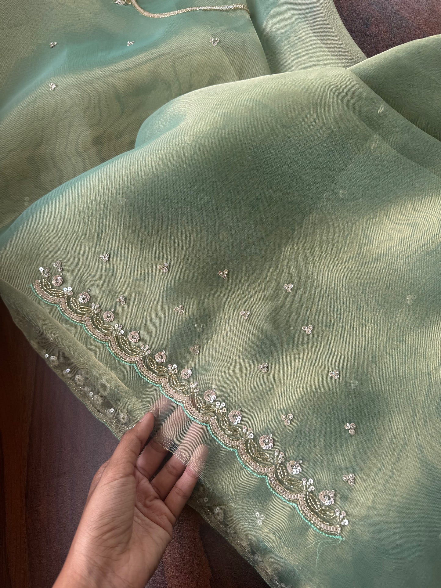 Luxe Tissue Saree with heavy blouse- Green