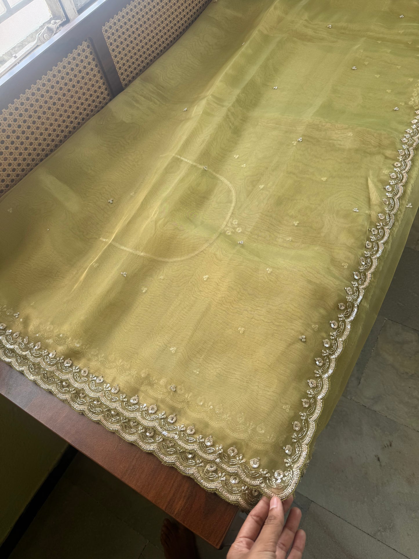 Luxe Tissue Saree with heavy blouse- Green