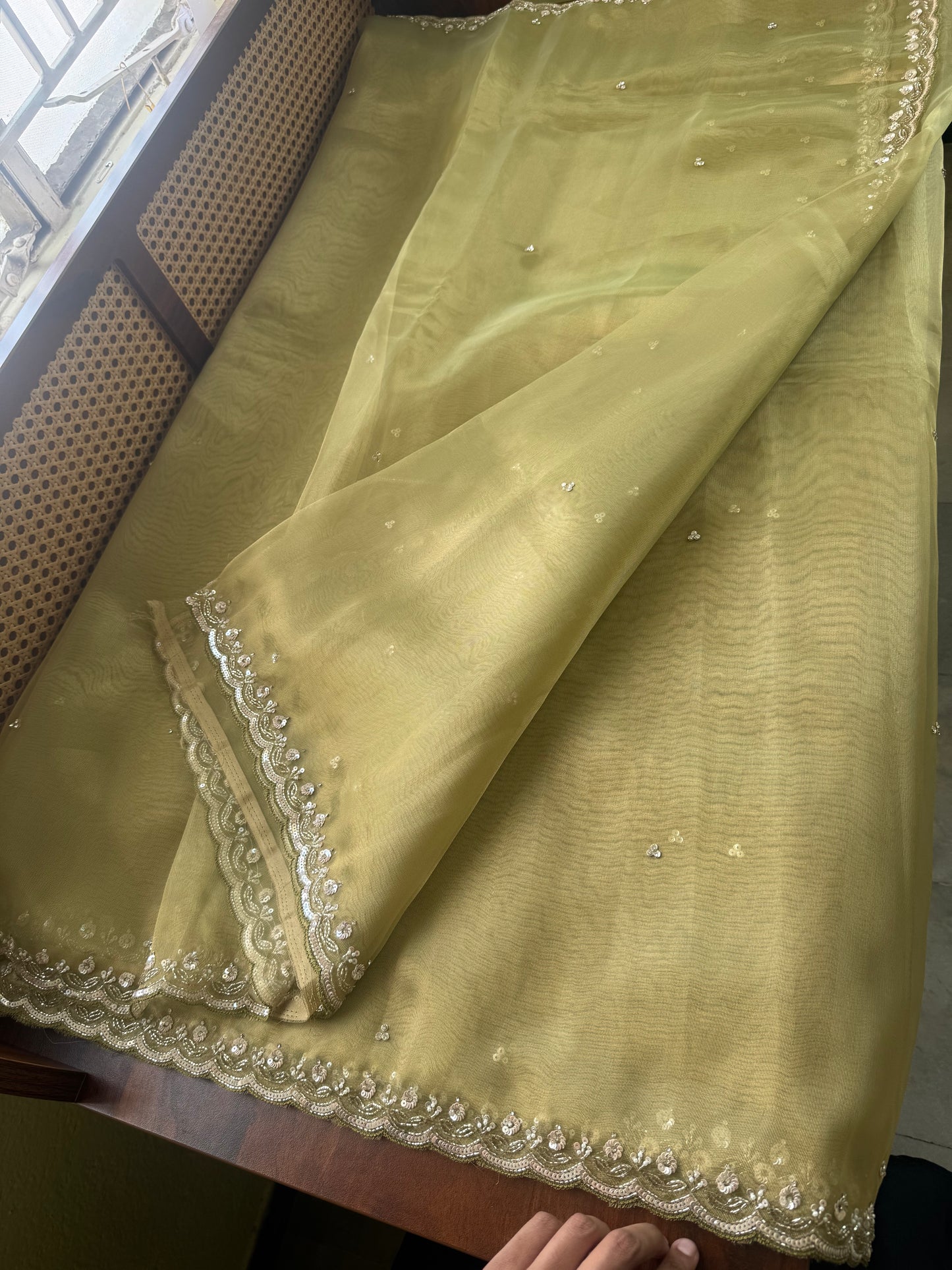 Luxe Tissue Saree with heavy blouse- Green