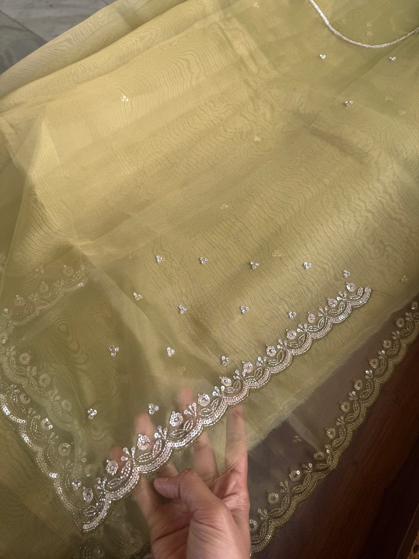 Luxe Tissue Saree with heavy blouse- Green