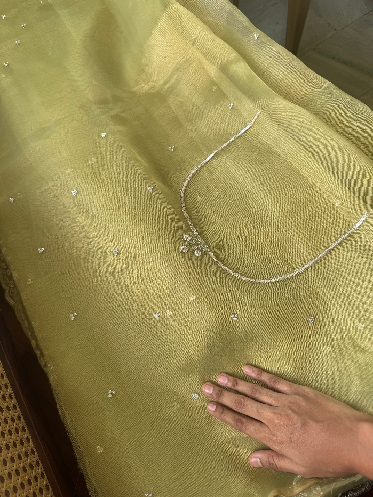 Luxe Tissue Saree with heavy blouse- Green