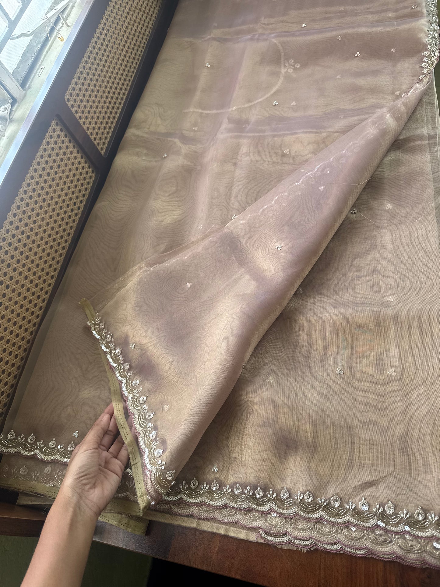 Luxe Tissue Saree with heavy blouse- Mauve Golden