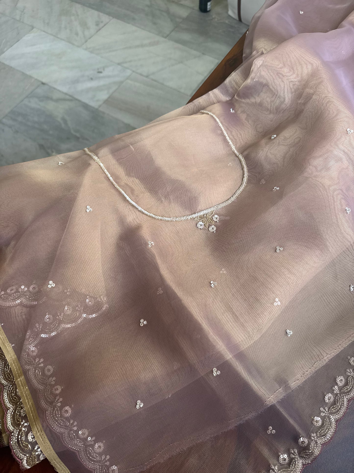 Luxe Tissue Saree with heavy blouse- Mauve Golden