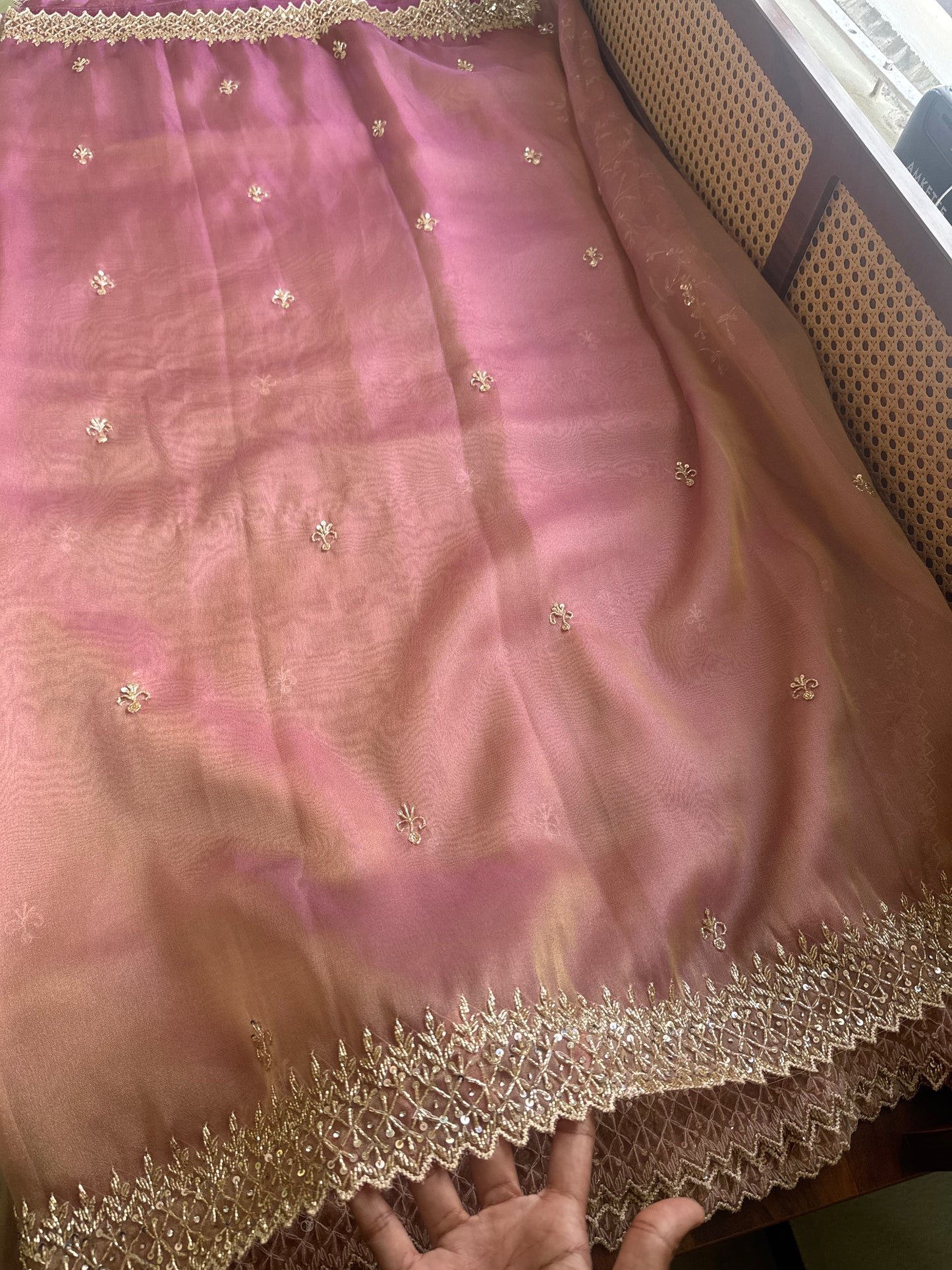 Luxe Tissue Saree with heavy blouse- Pink Golden
