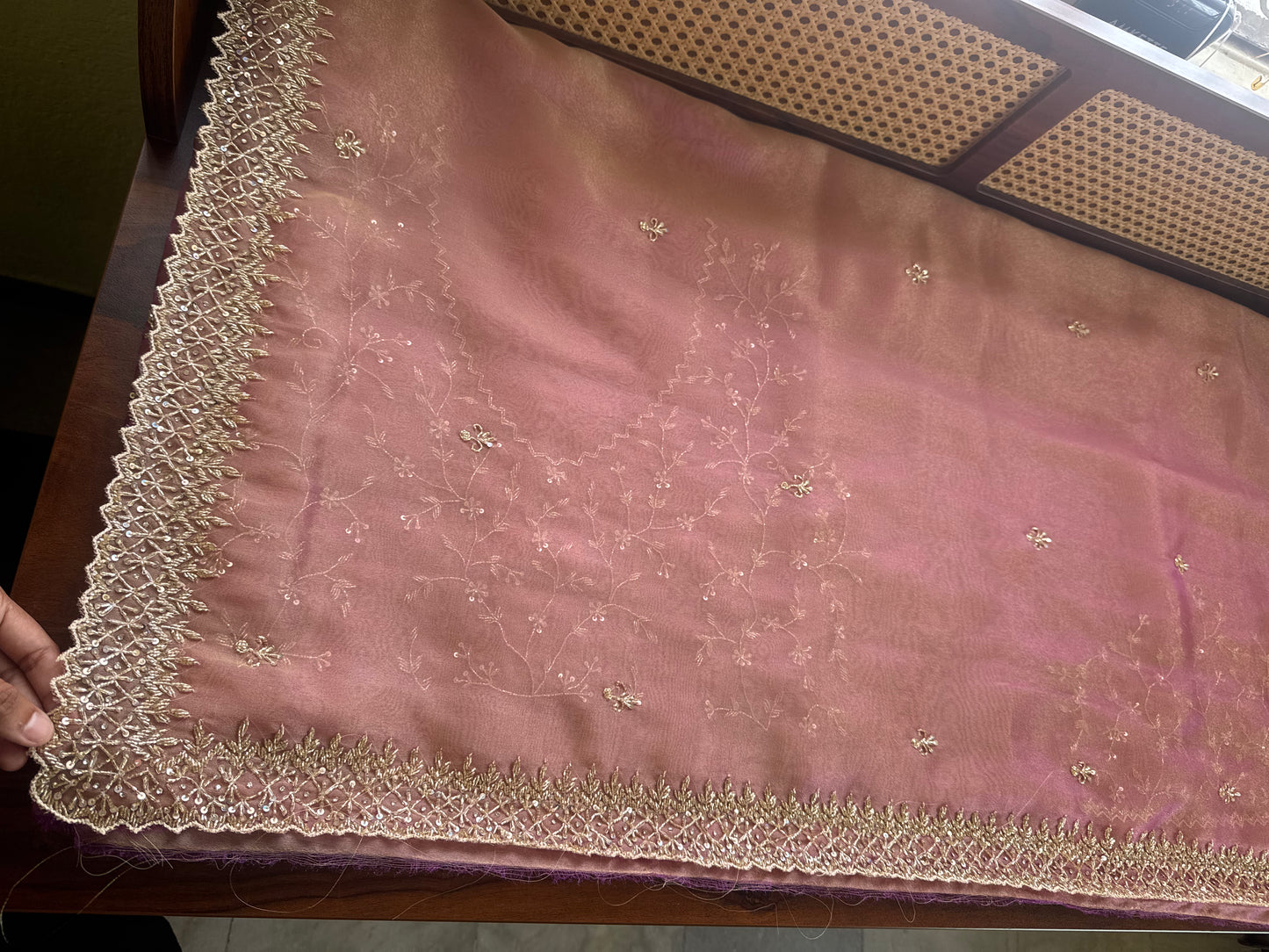 Luxe Tissue Saree with heavy blouse- Pink Golden