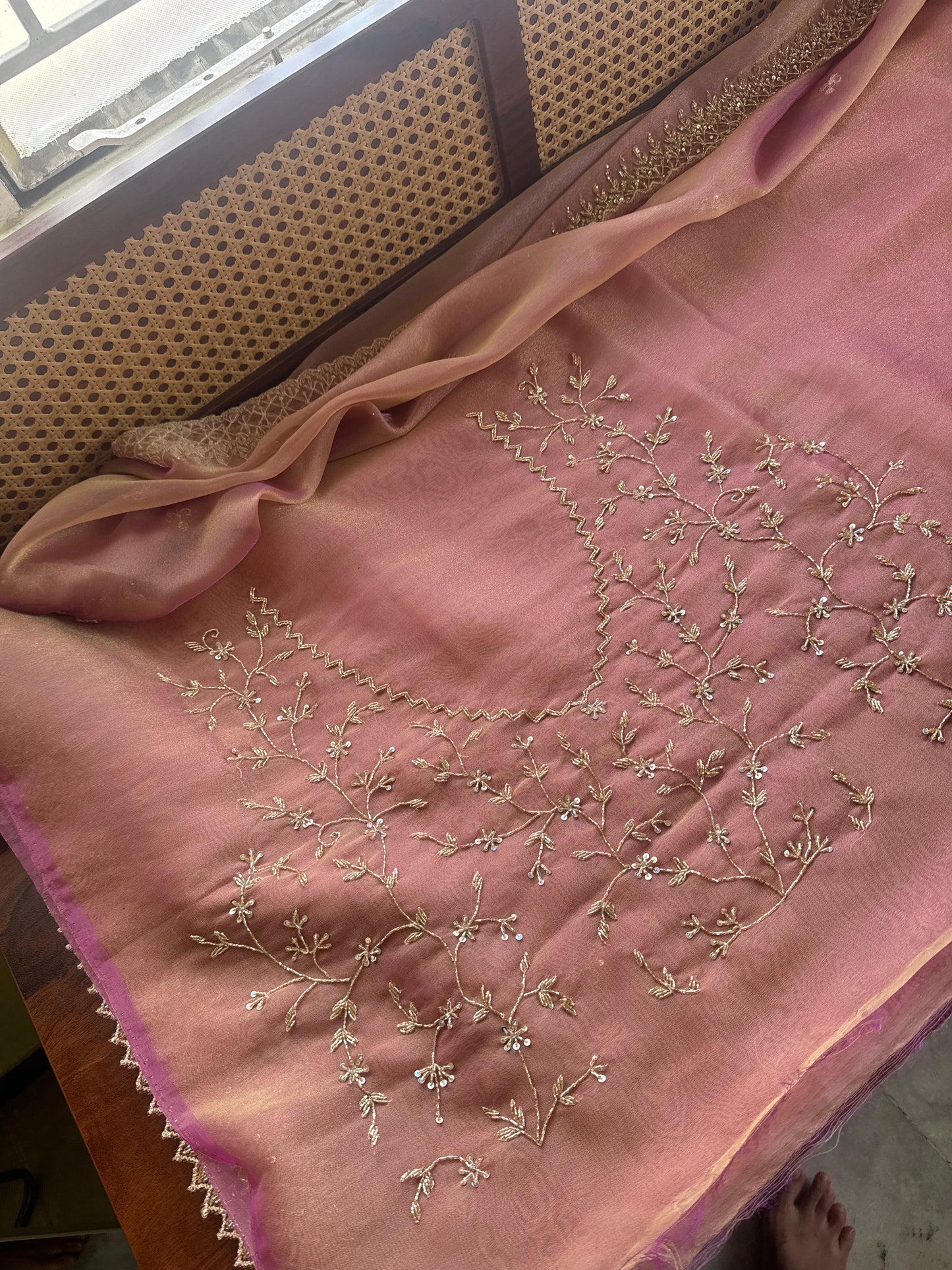 Luxe Tissue Saree with heavy blouse- Pink Golden