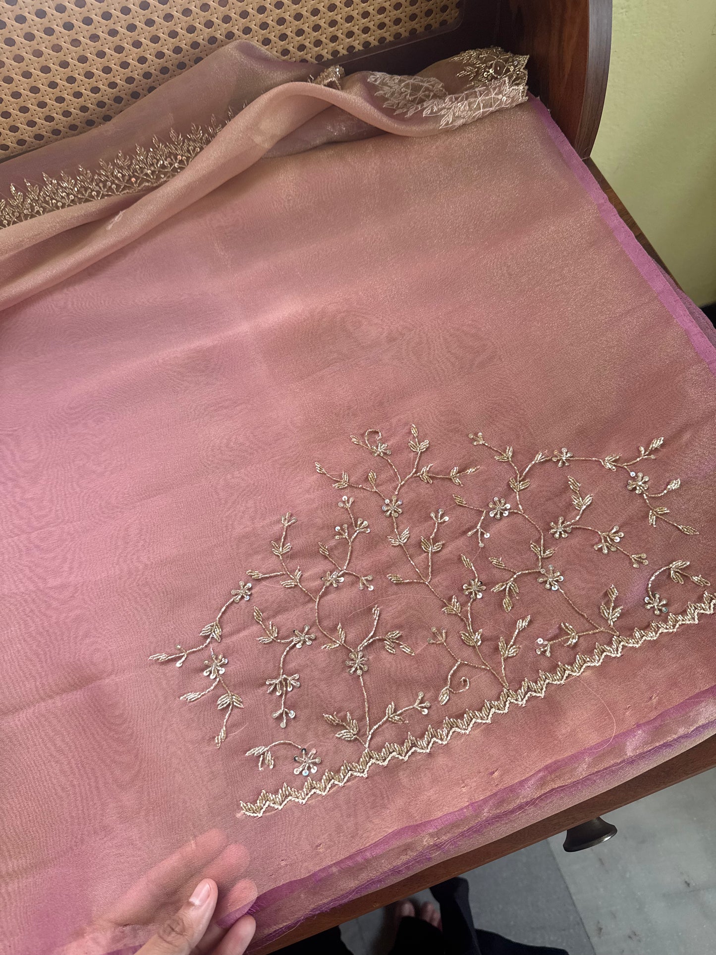 Luxe Tissue Saree with heavy blouse- Pink Golden