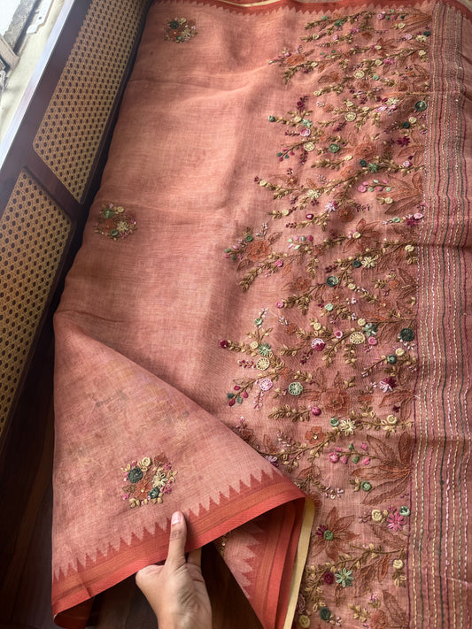 Premium Tissue Linen Sarees - Peach