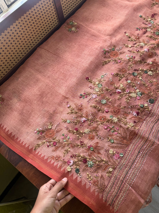 Premium Tissue Linen Sarees - Peach