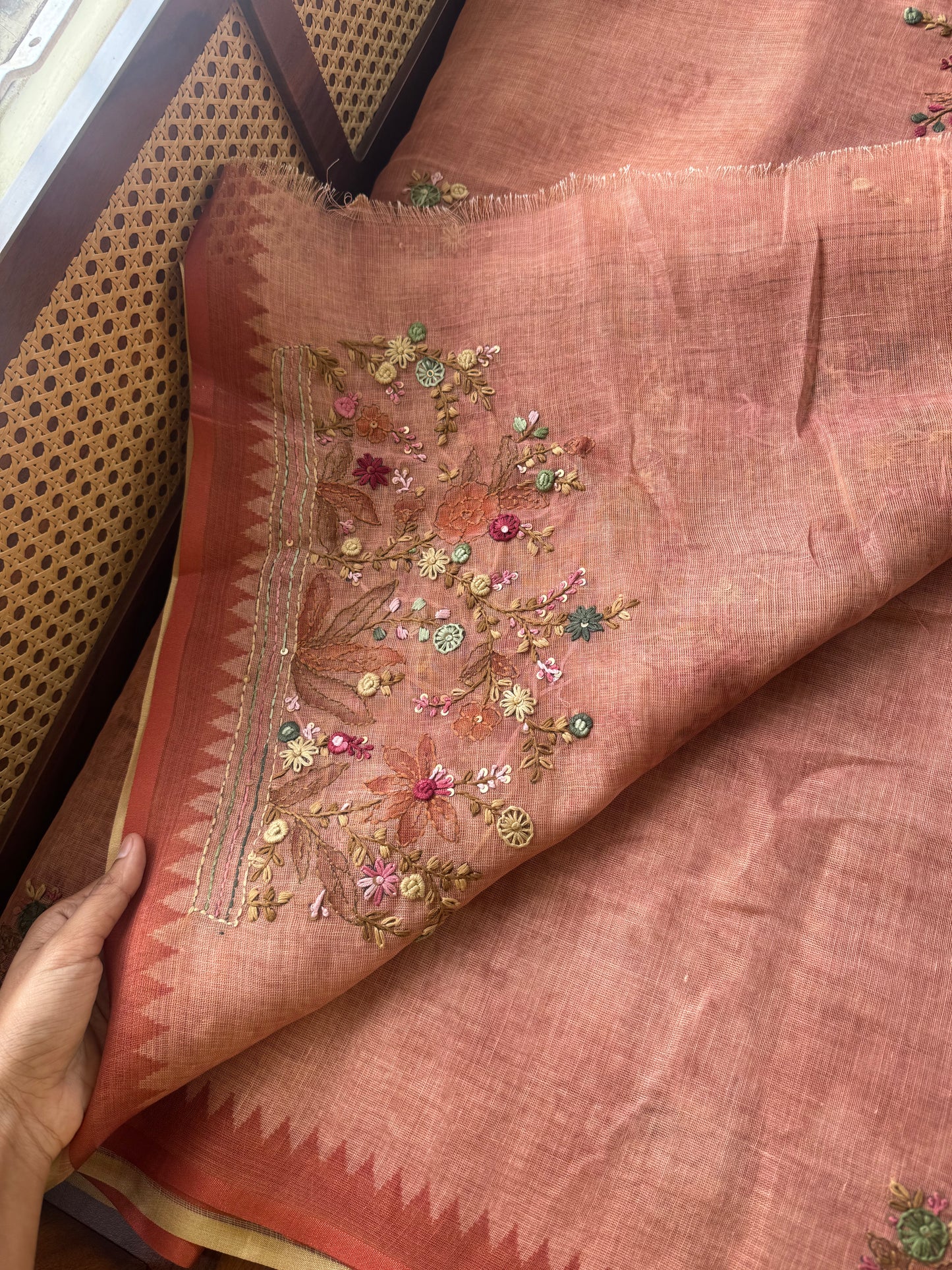 Premium Tissue Linen Sarees - Peach