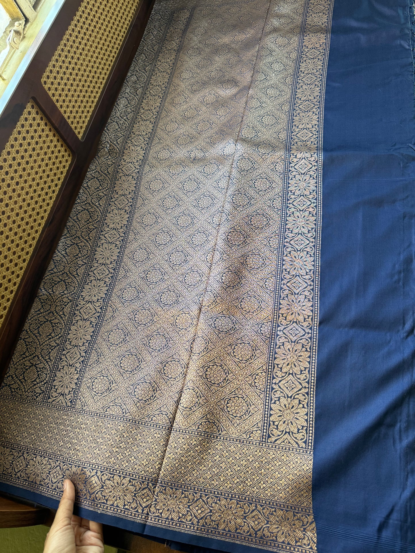 Premium Semi Banaras Saree - Navy Blue