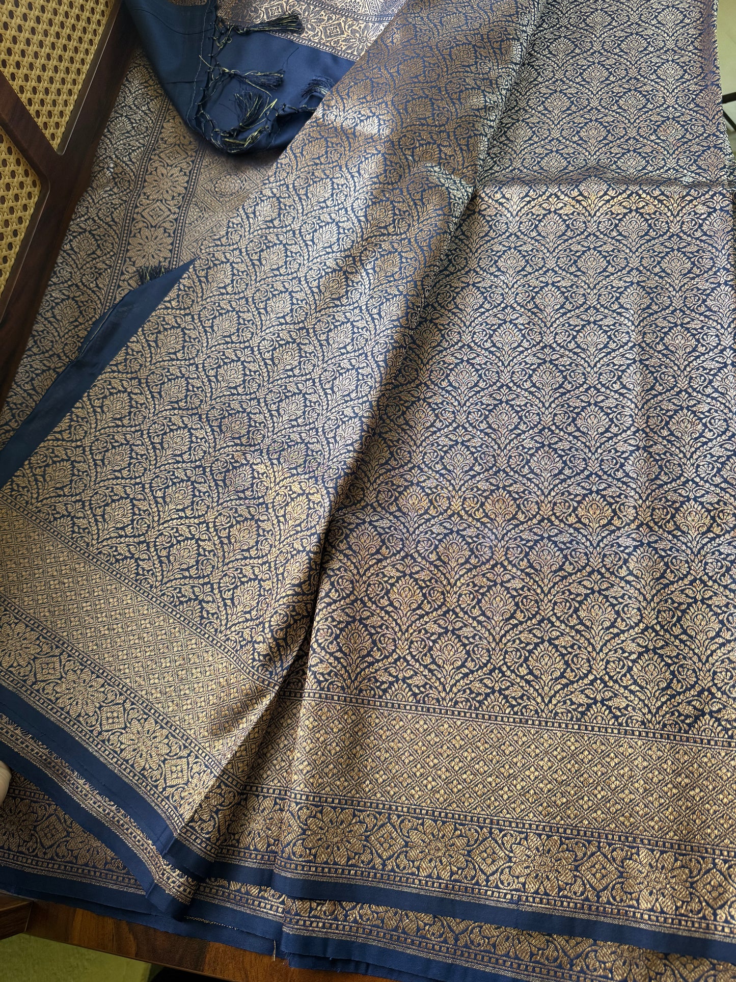 Premium Semi Banaras Saree - Navy Blue