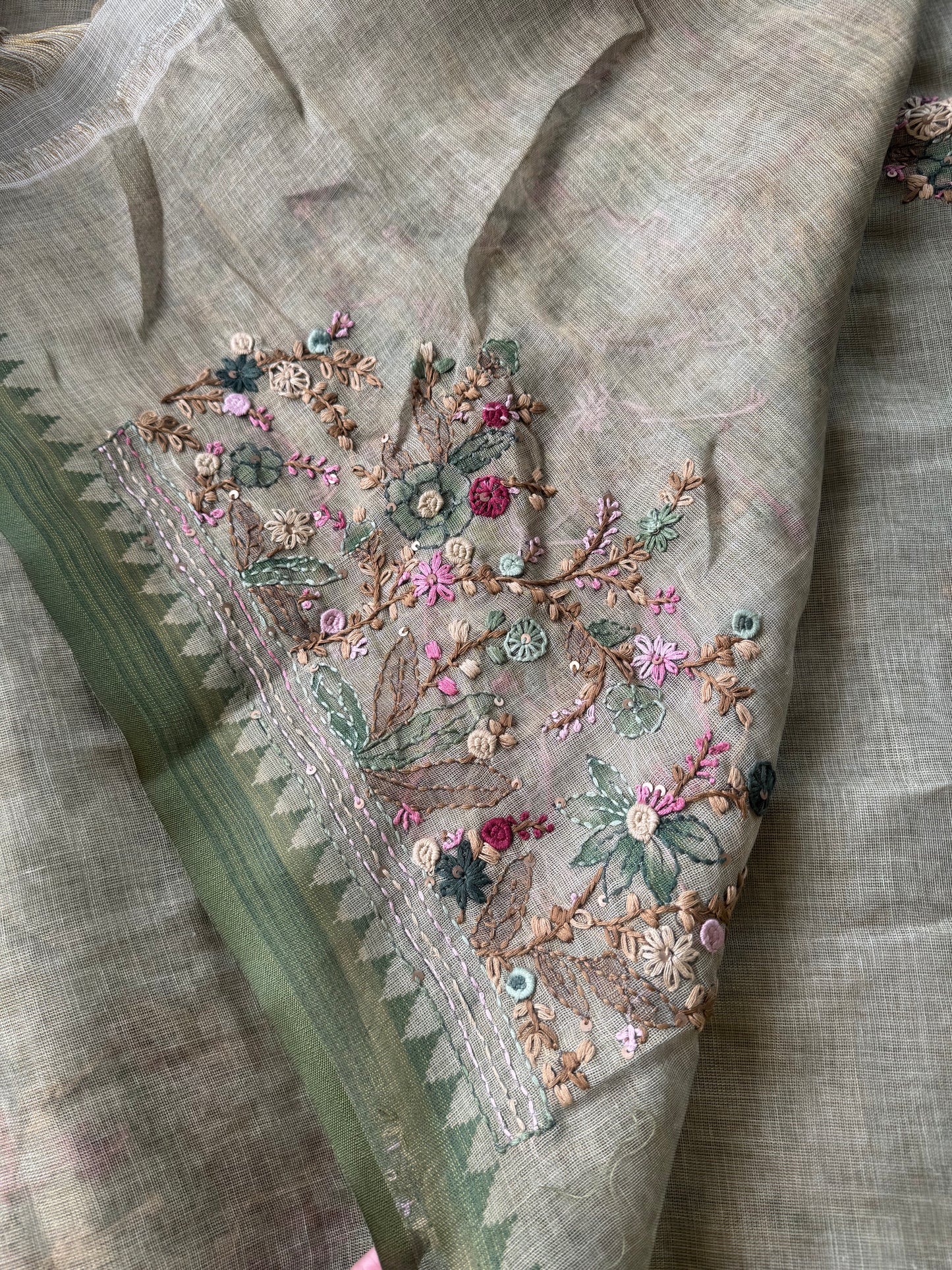 Premium Tissue Linen Sarees - Green