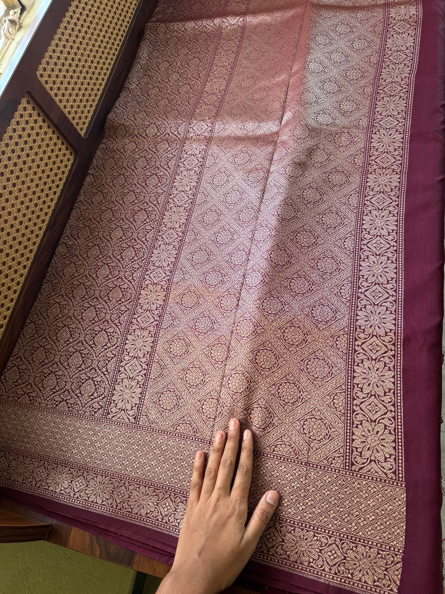 Premium Semi Banaras Saree - Wine Purple