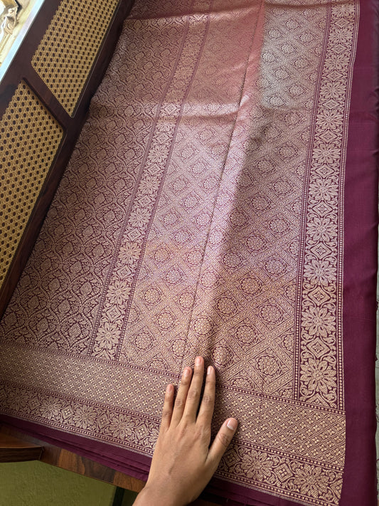 Premium Semi Banaras Saree - Wine Purple