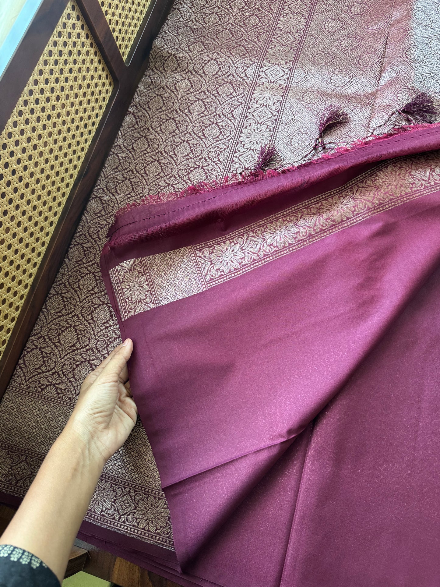 Premium Semi Banaras Saree - Wine Purple