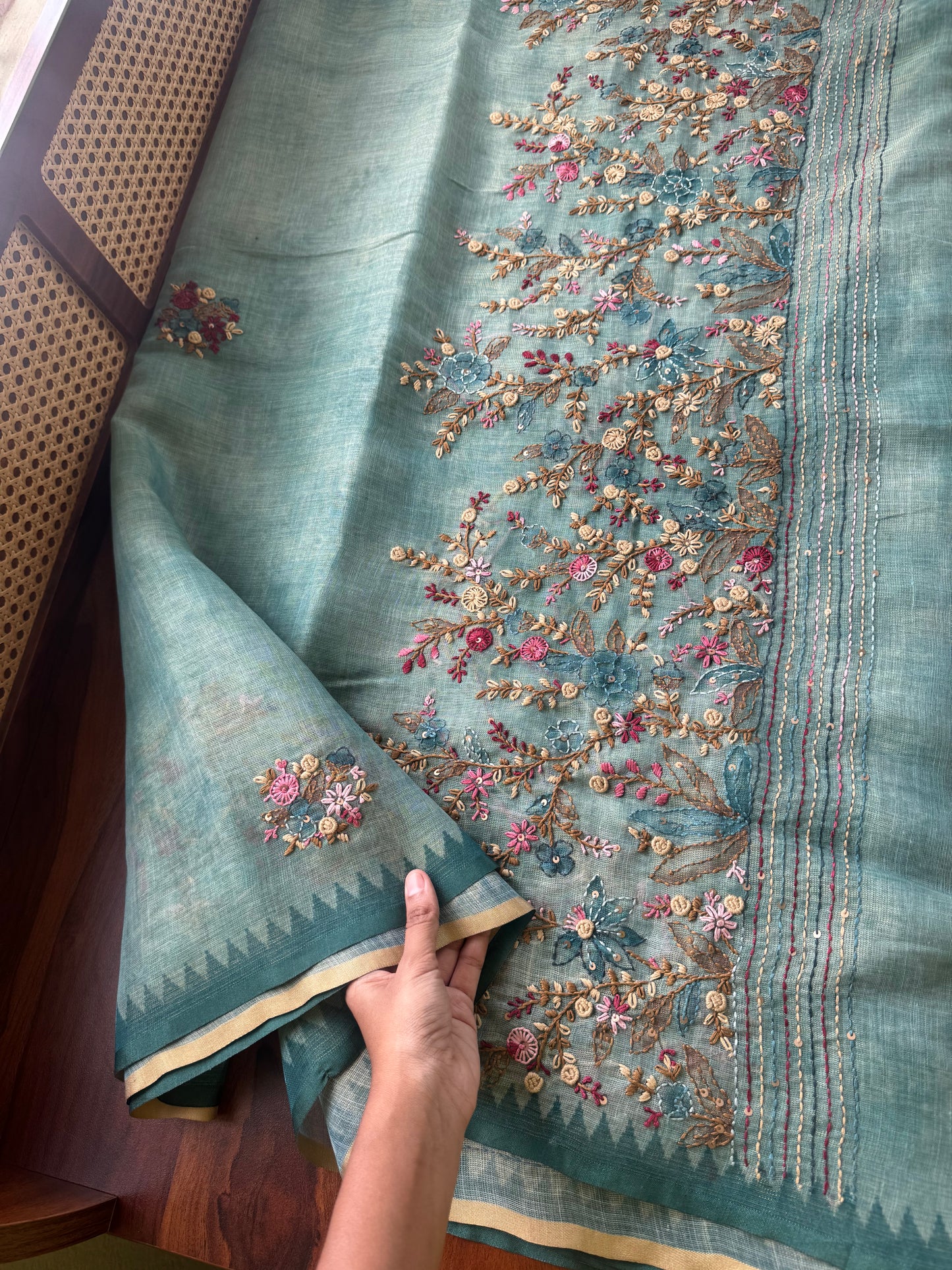 Premium Tissue Linen Sarees - Blue