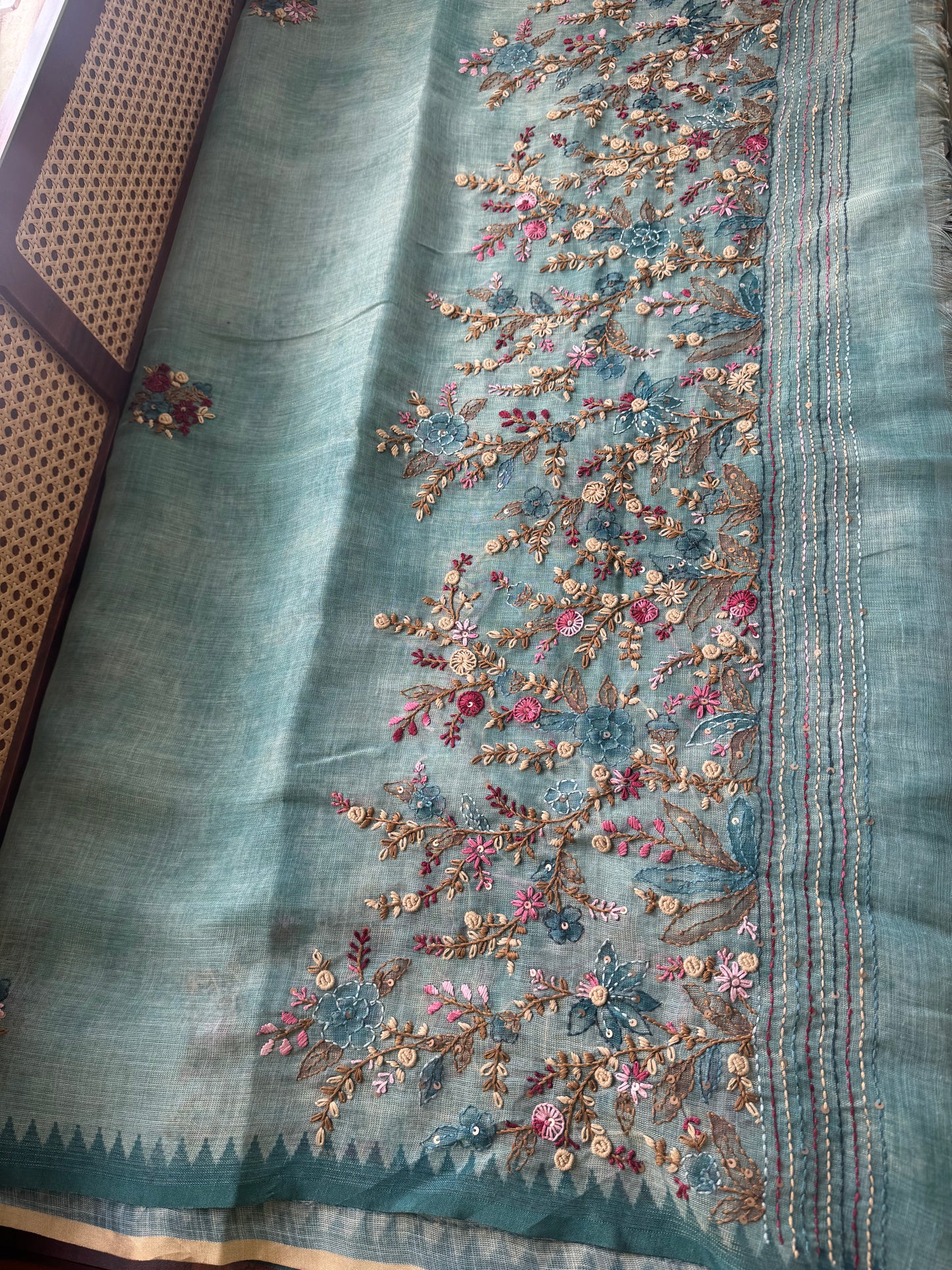 Premium Tissue Linen Sarees - Blue