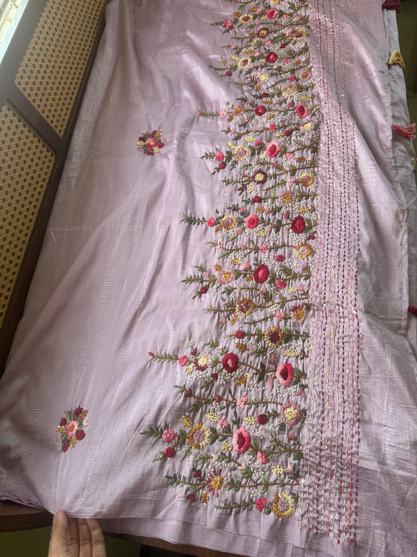 Premium Tussar Blend Saree with Handwork (Heavy Blouse)- Pastel Lavender