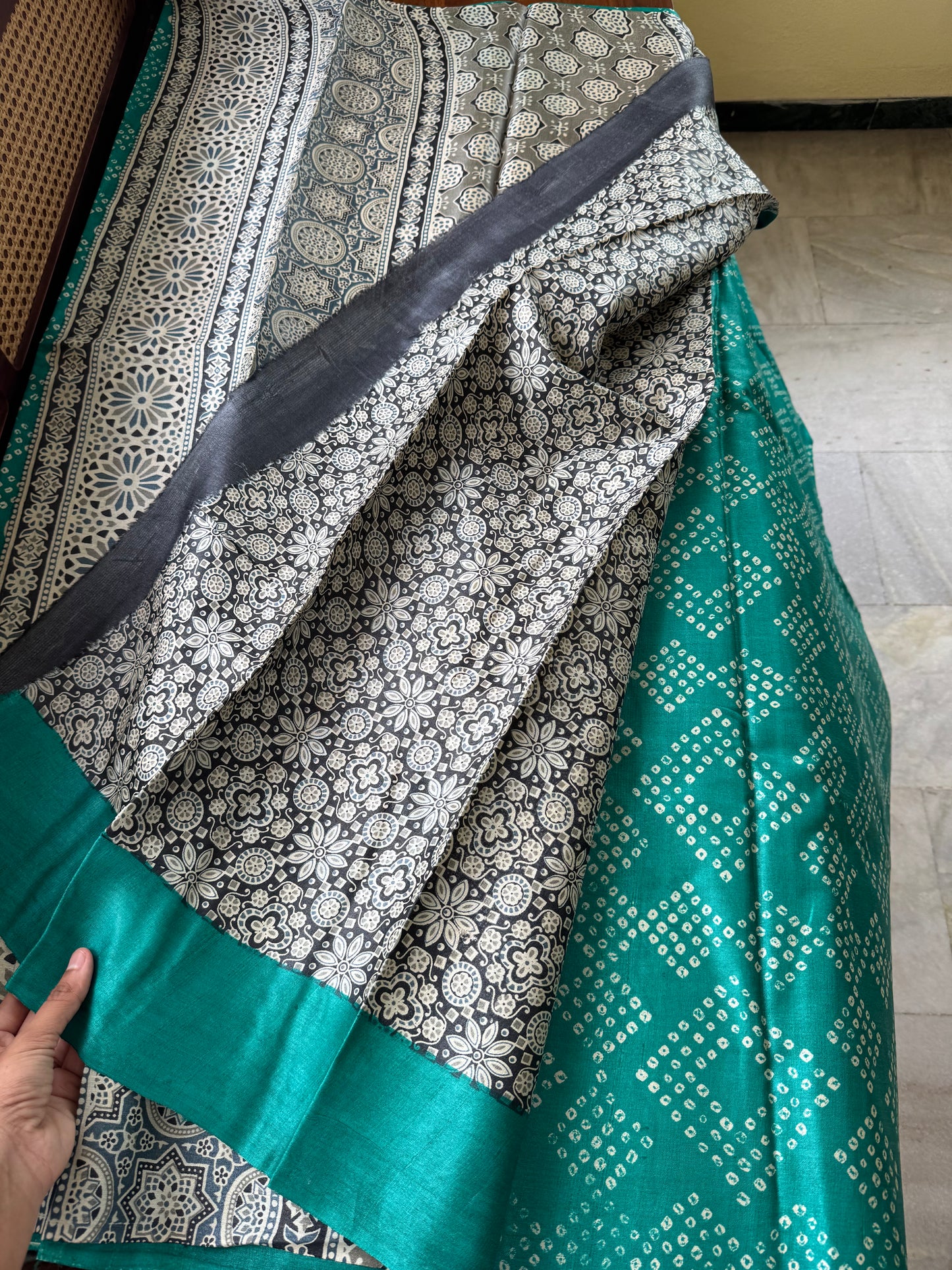 Pure Handloom Tussar Silk Saree - Teal Green