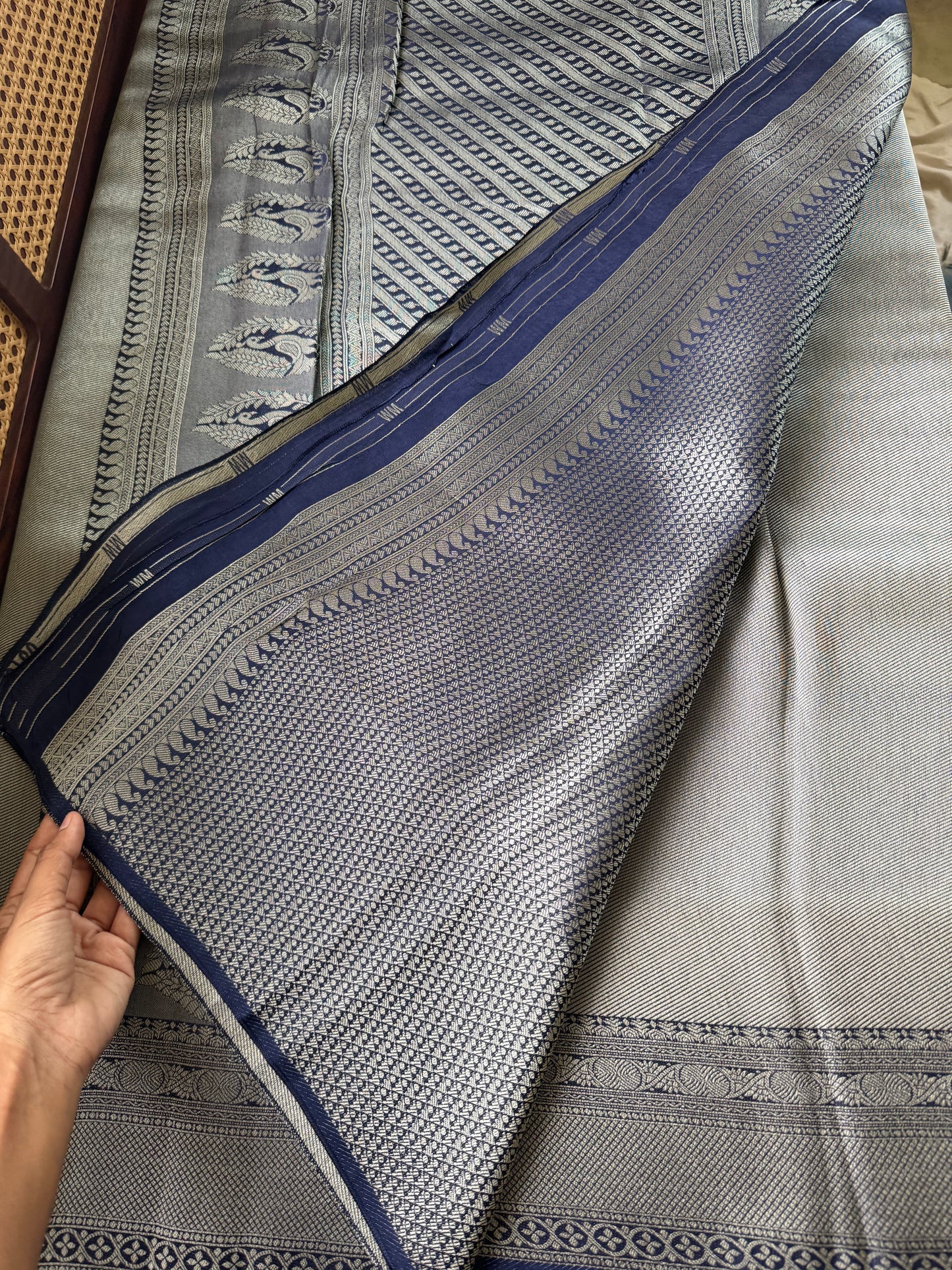 Soft Semi Silk Metallic Saree - Navy Blue