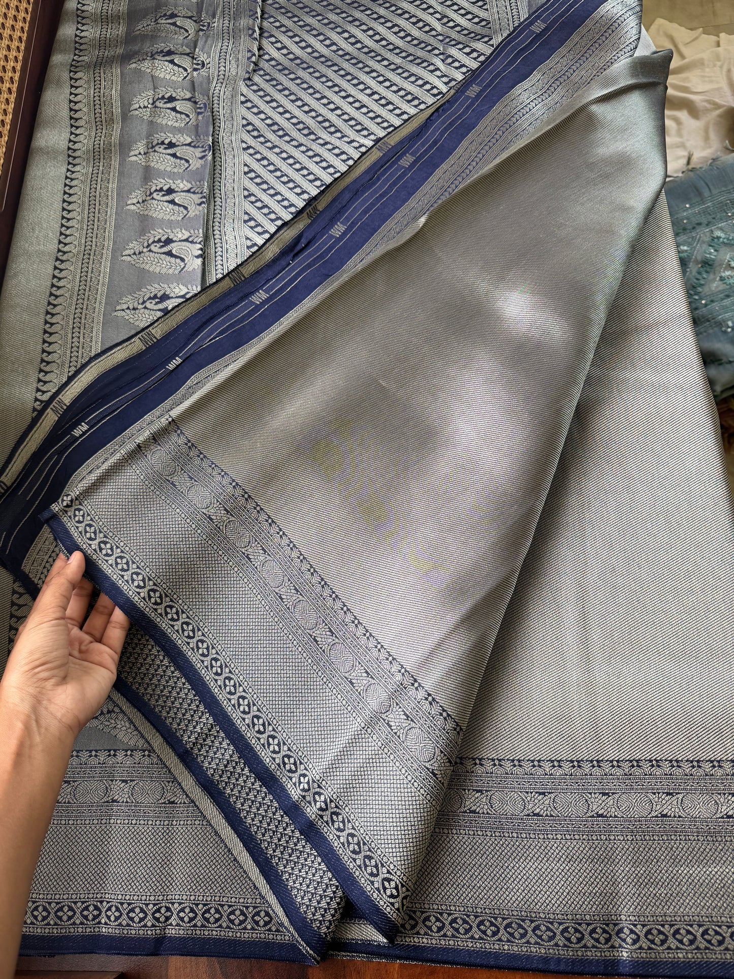 Soft Semi Silk Metallic Saree - Navy Blue