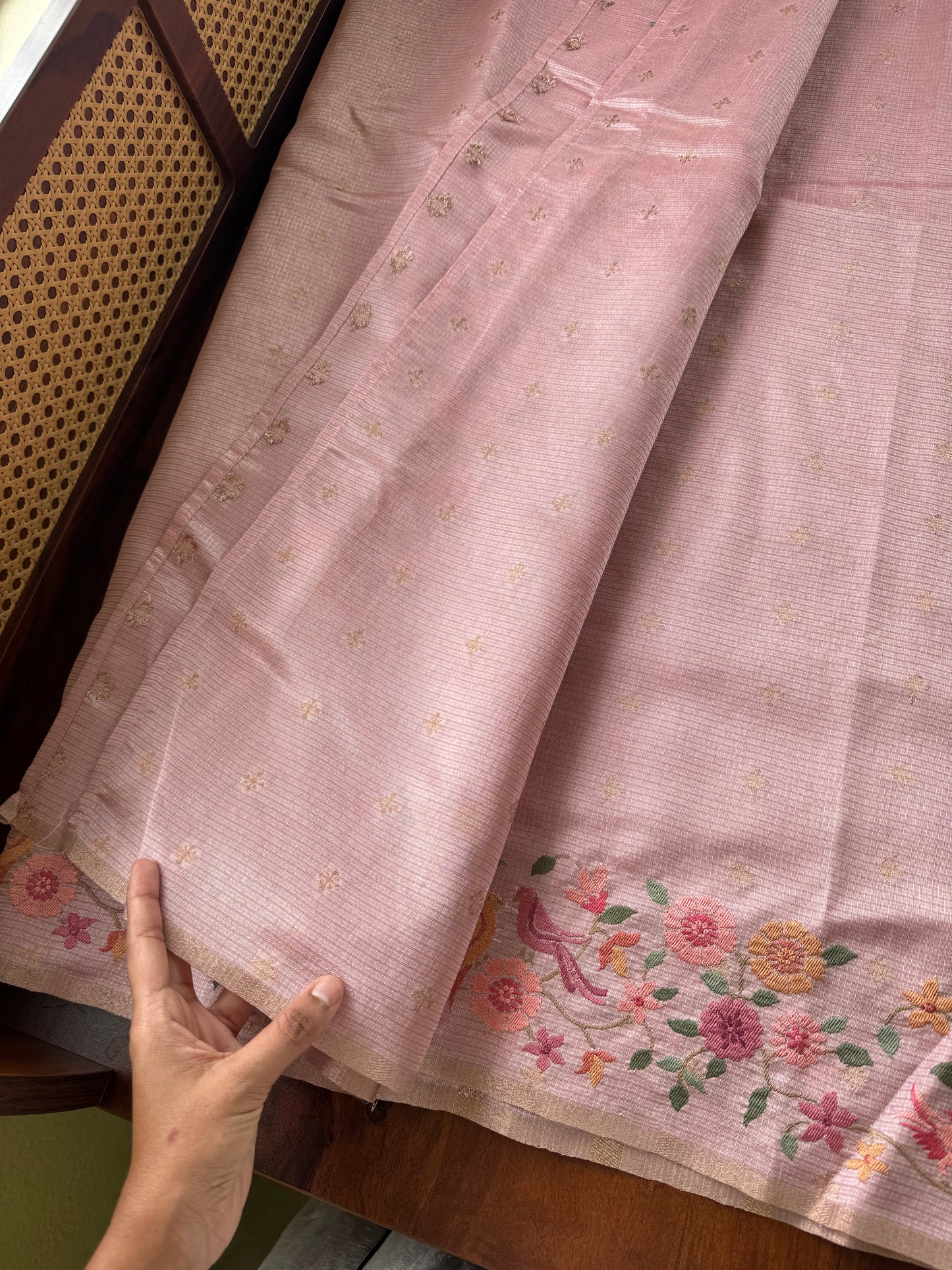 Embroidered Tussar Blend - Pink