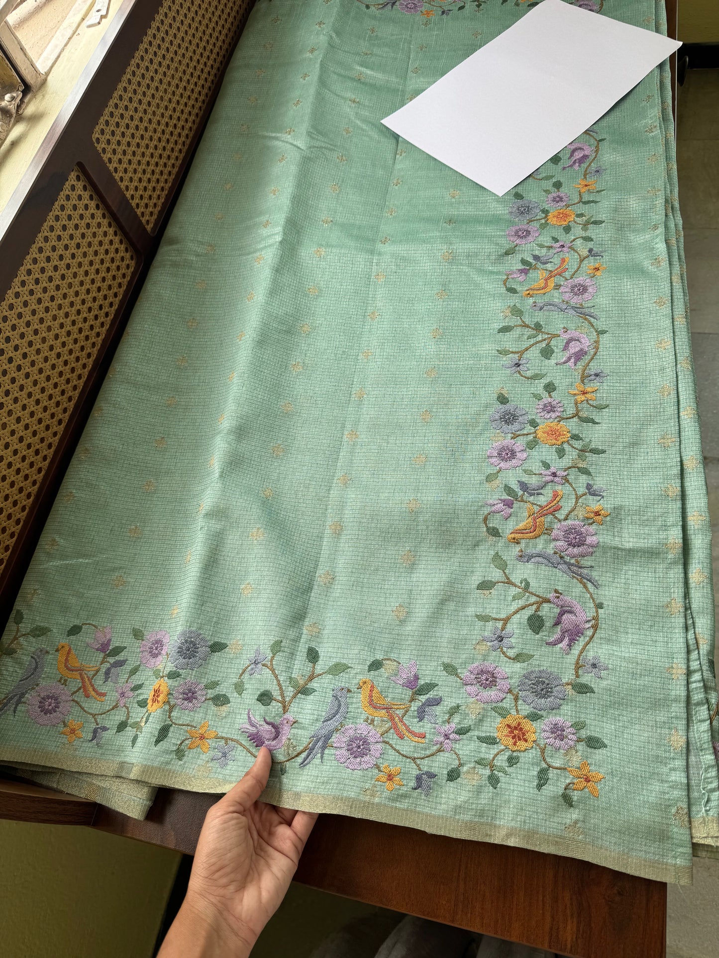 Embroidered Tussar Blend - Green