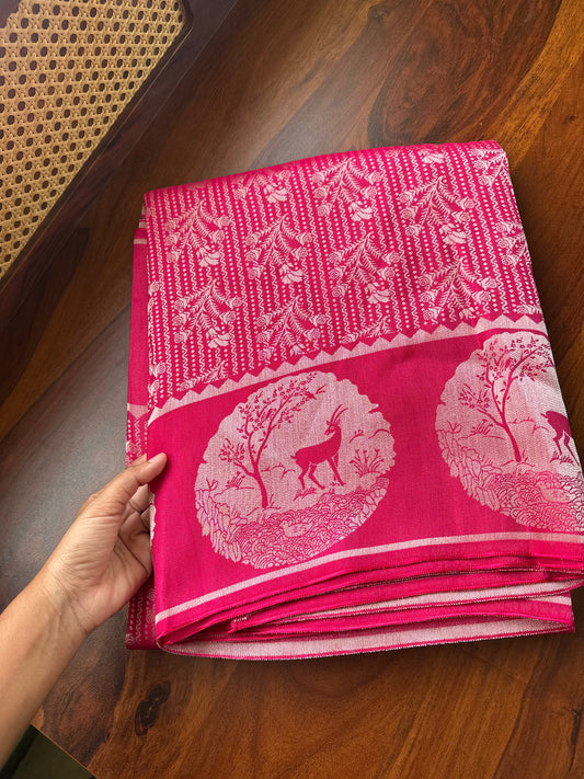 Soft Semi Silk Deer Saree - Pink