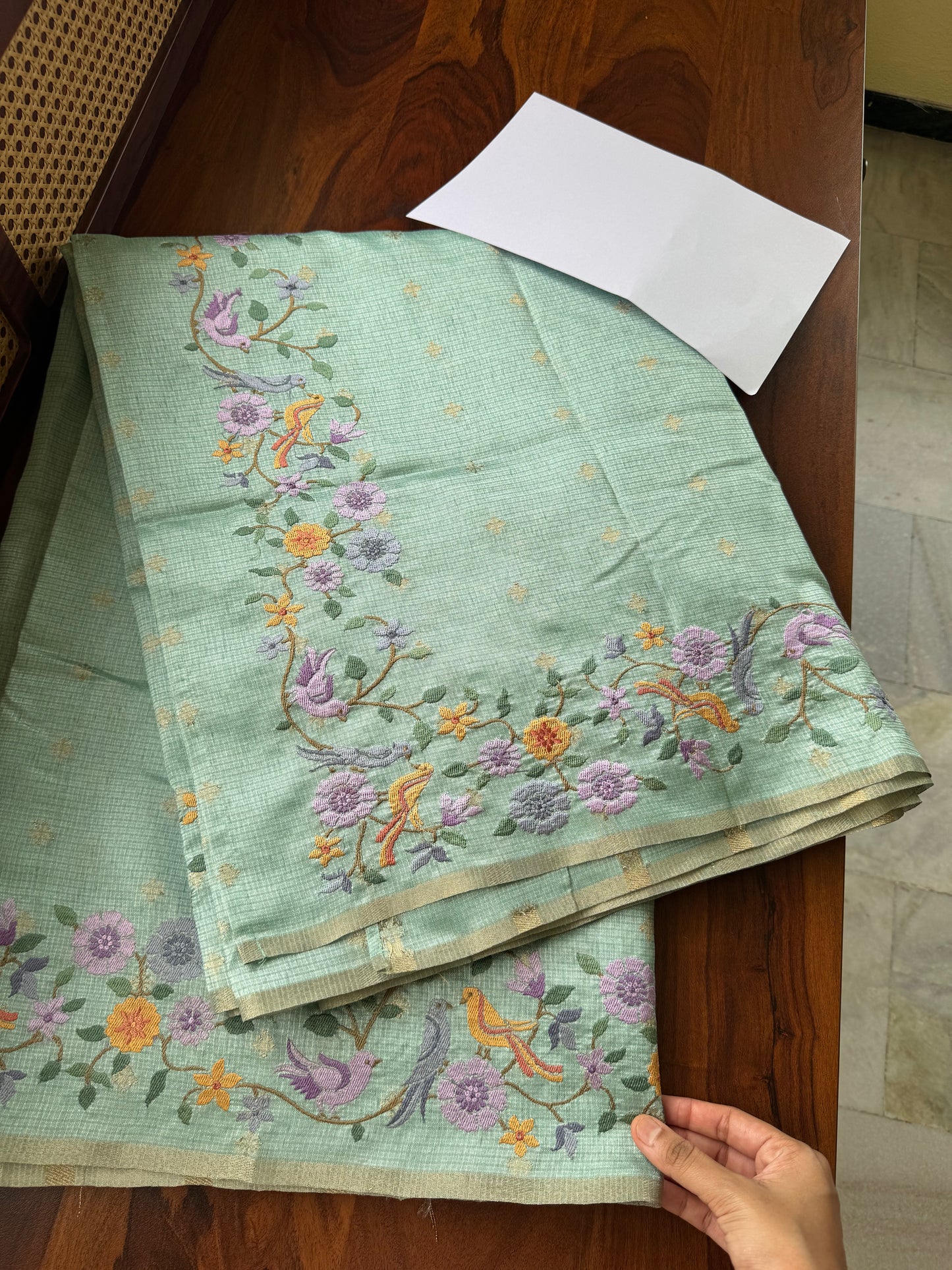 Embroidered Tussar Blend - Green