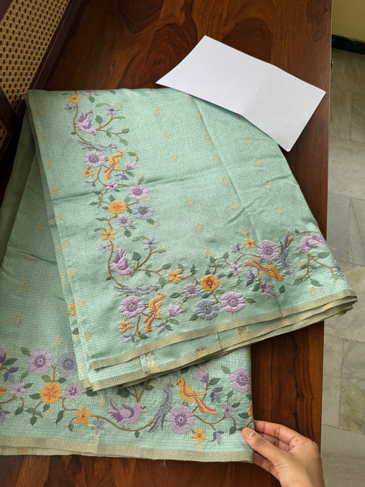 Embroidered Tussar Blend - Green