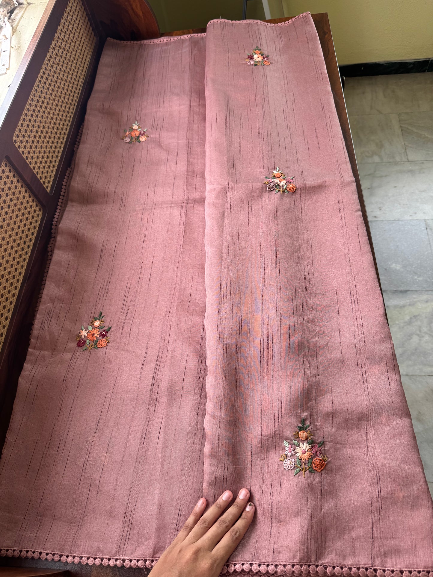 Hand Embroidered Tussar Blend Saree with heavy blouse  - Mauve