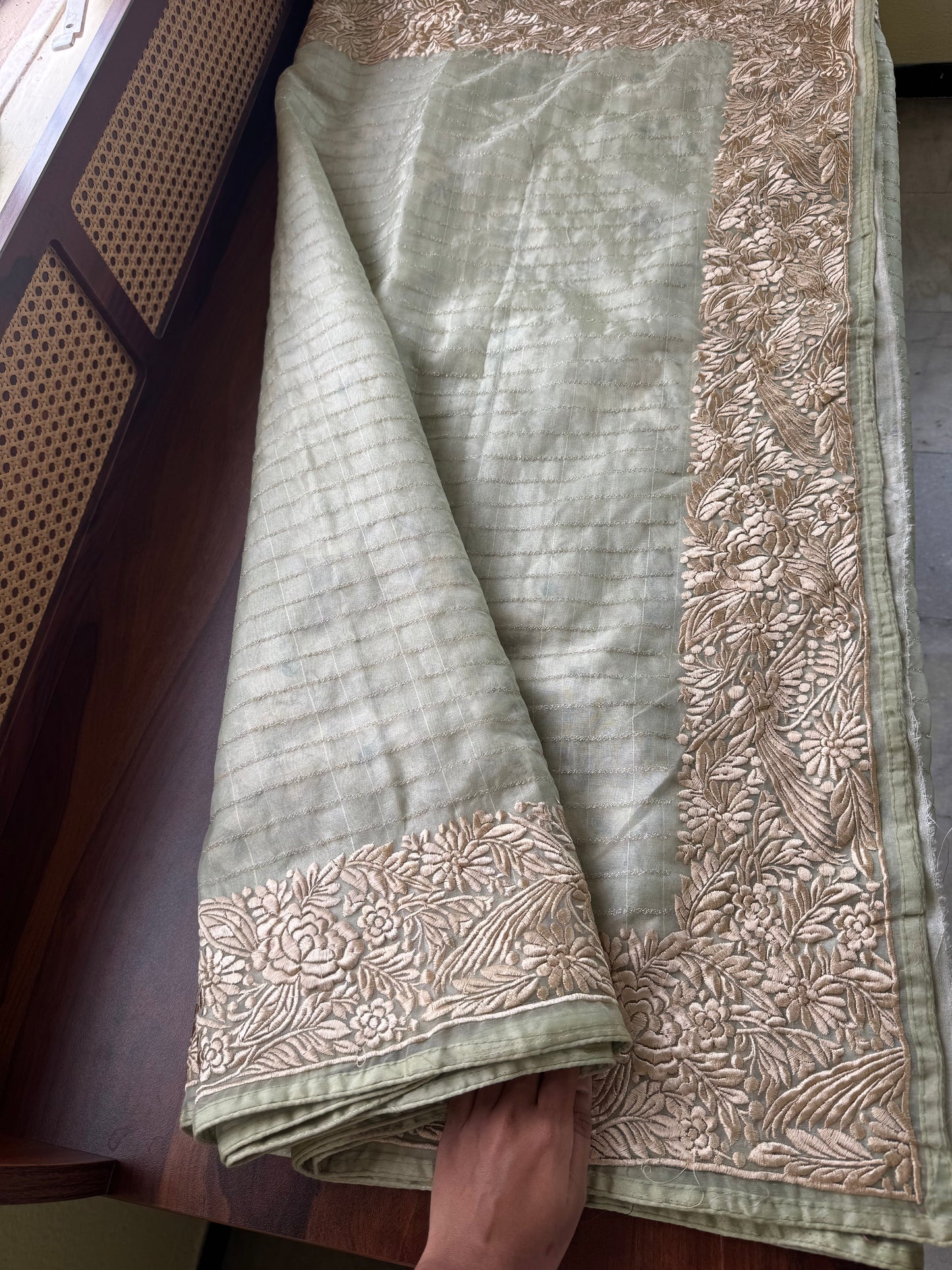 Delicate Tissue Organza Saree - Pastel Green