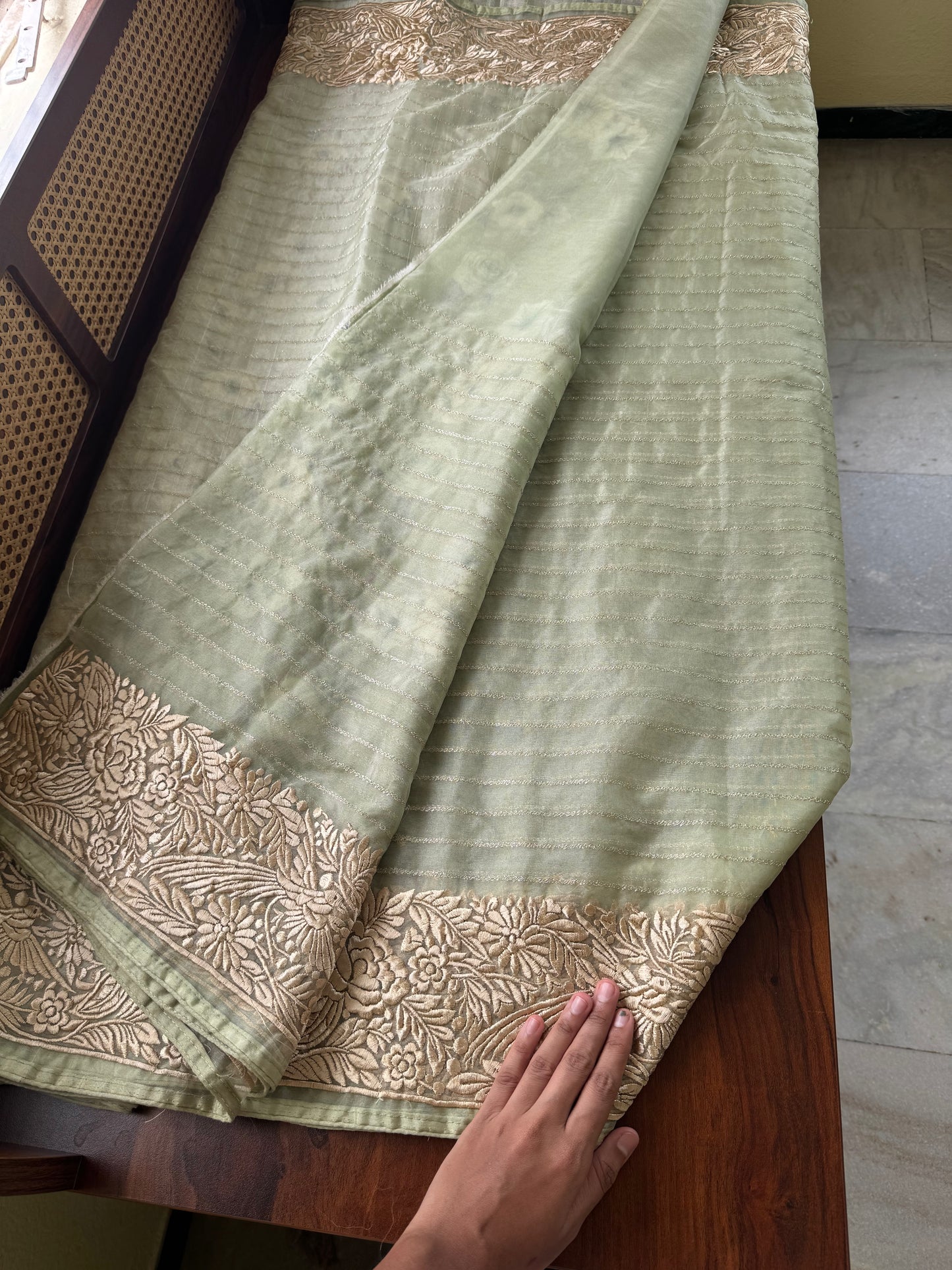 Delicate Tissue Organza Saree - Pastel Green